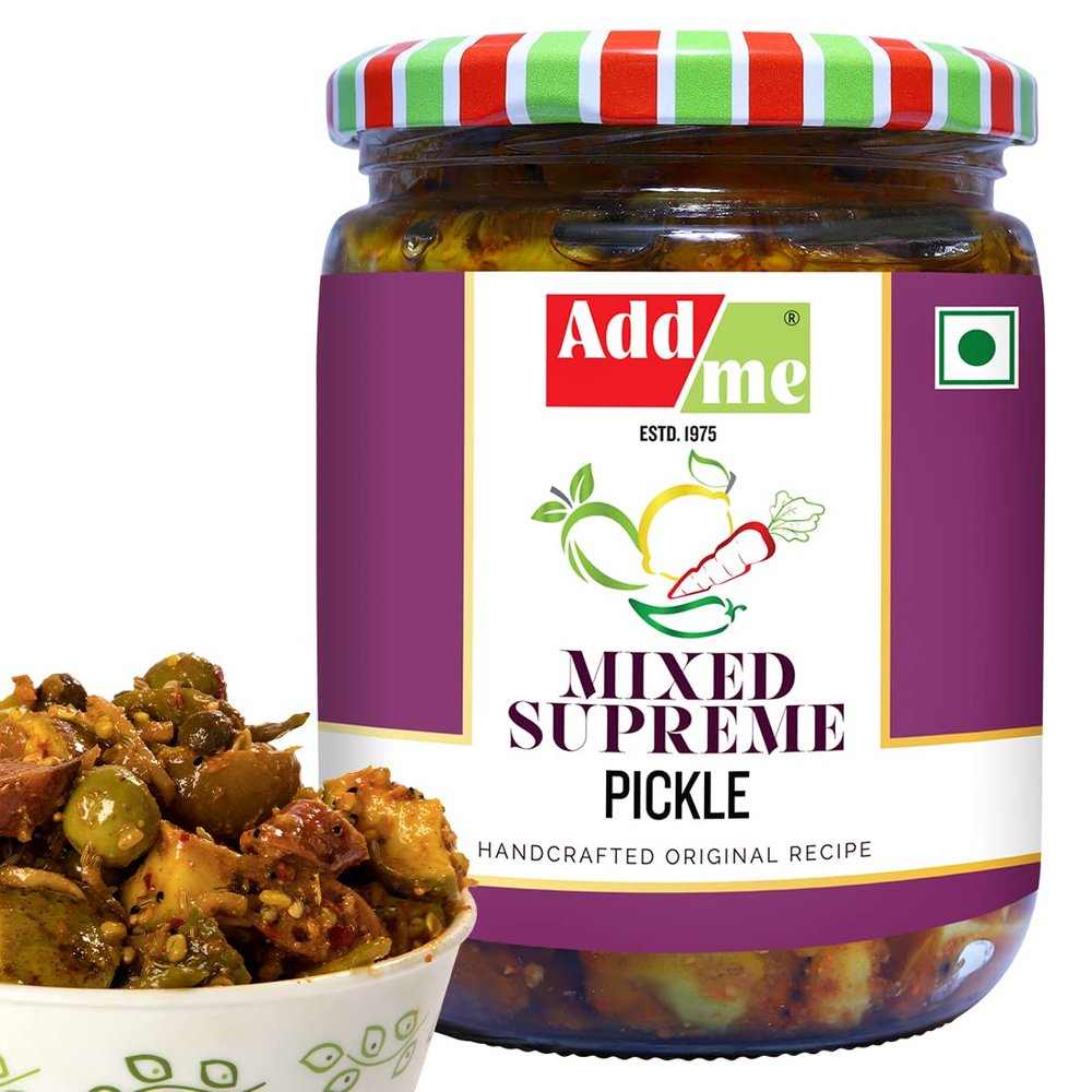 Add me Rajasthani Mix Achar 500gm, Homemade Mixed Supreme Mango Chilli Lemon Carrot ker Ginger karonda lasoda Fruit Pickle 500 gm Glass Jar