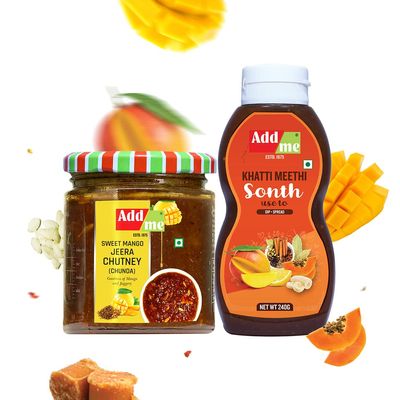 Add me Chunda Pickle Sweet Mango jeera Chutney Without Oil 200g & Khatti Meethi sonth Chutney 240 gm Mix achar pani Puri bhelpuri samosa chatni