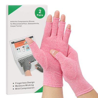 2-Pair Arthritis Compression Gloves for Alleviate Rheumatoid Osteoarthritis,Carpal Tunnel raynauds Disease,Ease Muscle Tension Fingerless Breathable & MoistureWomen and Men (Pink, Large)
