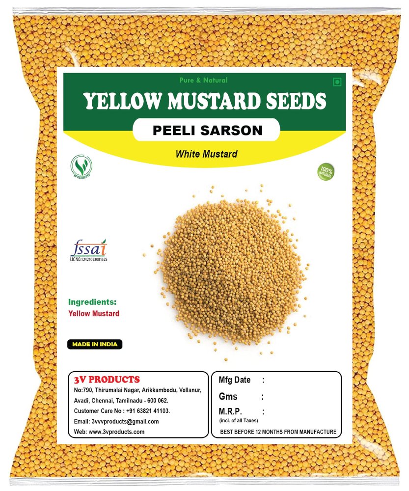 3V PRODUCTS Yellow Mustard Seeds 200 grams | Peeli Sarson | White Mustard | Sarso Seeds