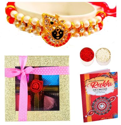 MANTOUSS Rakhi for Brother with Gift and Chocolates/Rakhi for Brother Combo-Lord Krishna Rakhi+roli+chawal+Chocolates+Rakshabandhan Greeting Card