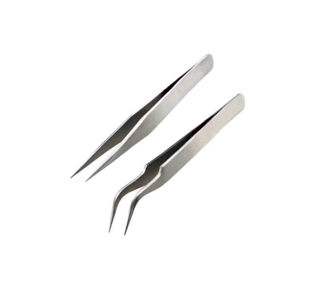 Axtella Set of 2 Stainless Steel Non Magnetic Tweezers Use for Dental/Mobile/Gadget/Laptop and Jewellery Repair- Straight and Curved Tip