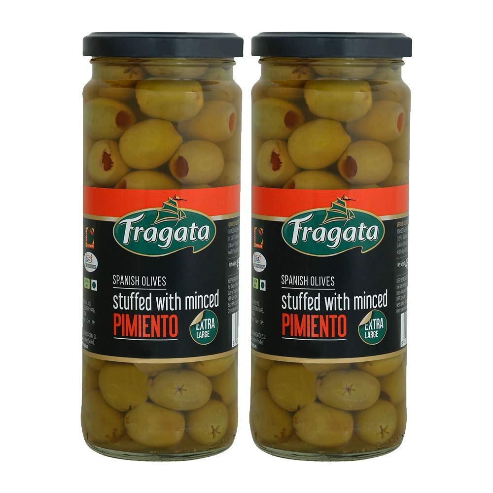 Fragata Spanish Olives Stuffed with Minced Pimiento 450g | Combo Pack of 2 | Spanish Olives | Gluten-Free | Olives for Pizza, Salads and Pasta