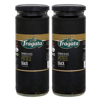 Fragata Pitted Black Spanish Olives 440g | Combo Pack of 2 | Ready to Eat, Healthy Snack | Gluten Free Fresh Olives | Olives for Pizza, Salads and Pasta