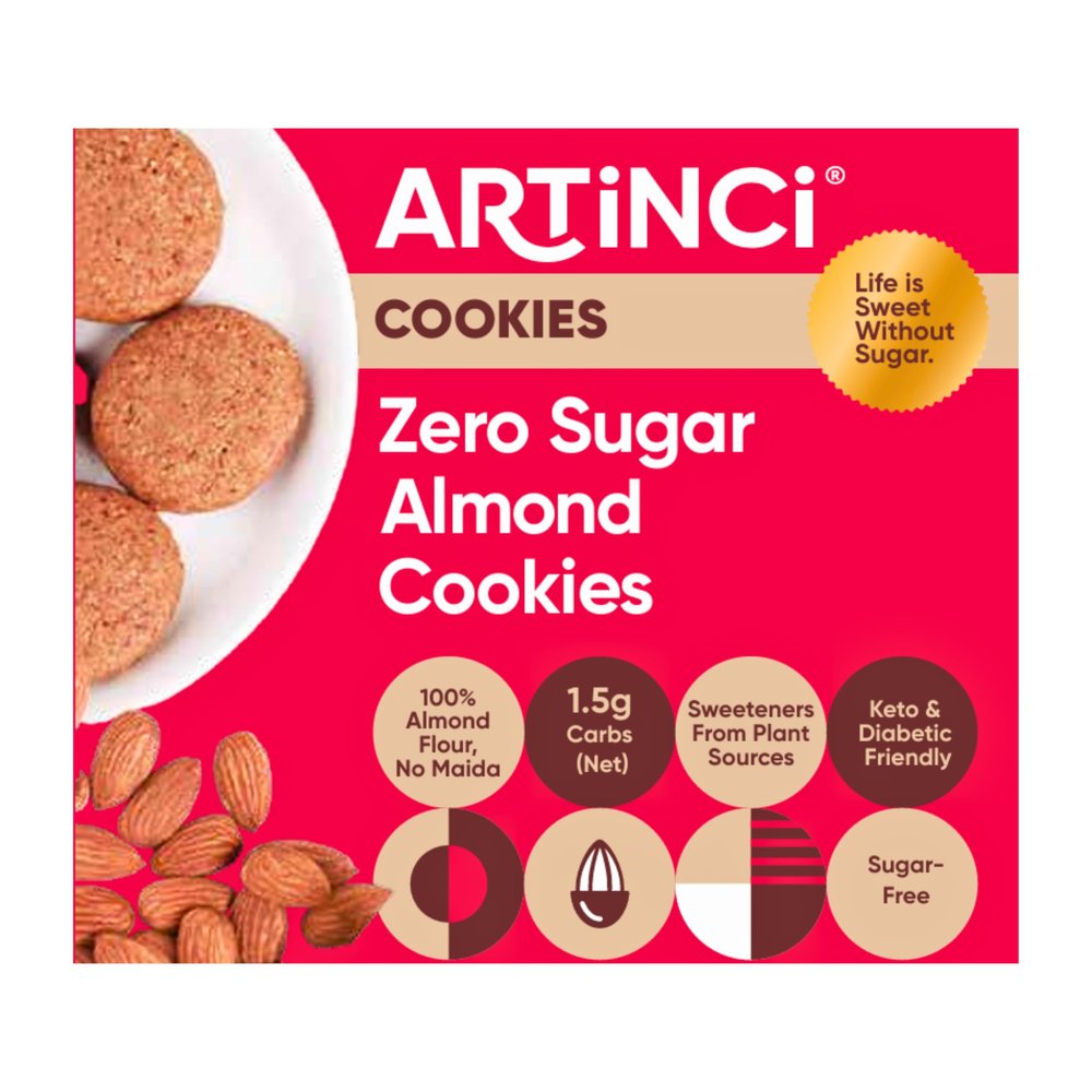Artinci Sugar Free Almond Cookies 185g, Premium California Almond Flour, Gluten-Free, No Maida, Diabetic Friendly, High Protein and High Fiber Digestive Biscuits, Sugarfree Healthy Cookies
