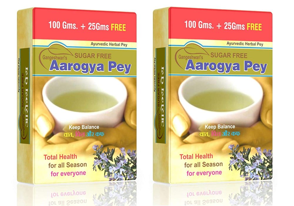 Gangeshwari Herbals Aarogya Pey 100+25gms. (Pack of 2) I Herbal Drink for All Seasons I Tulsi I Sonth I Kali Mirch I Dal Chini I Munka I Mulethi I Abhrak Bhasam (Shatputi) I Elachi
