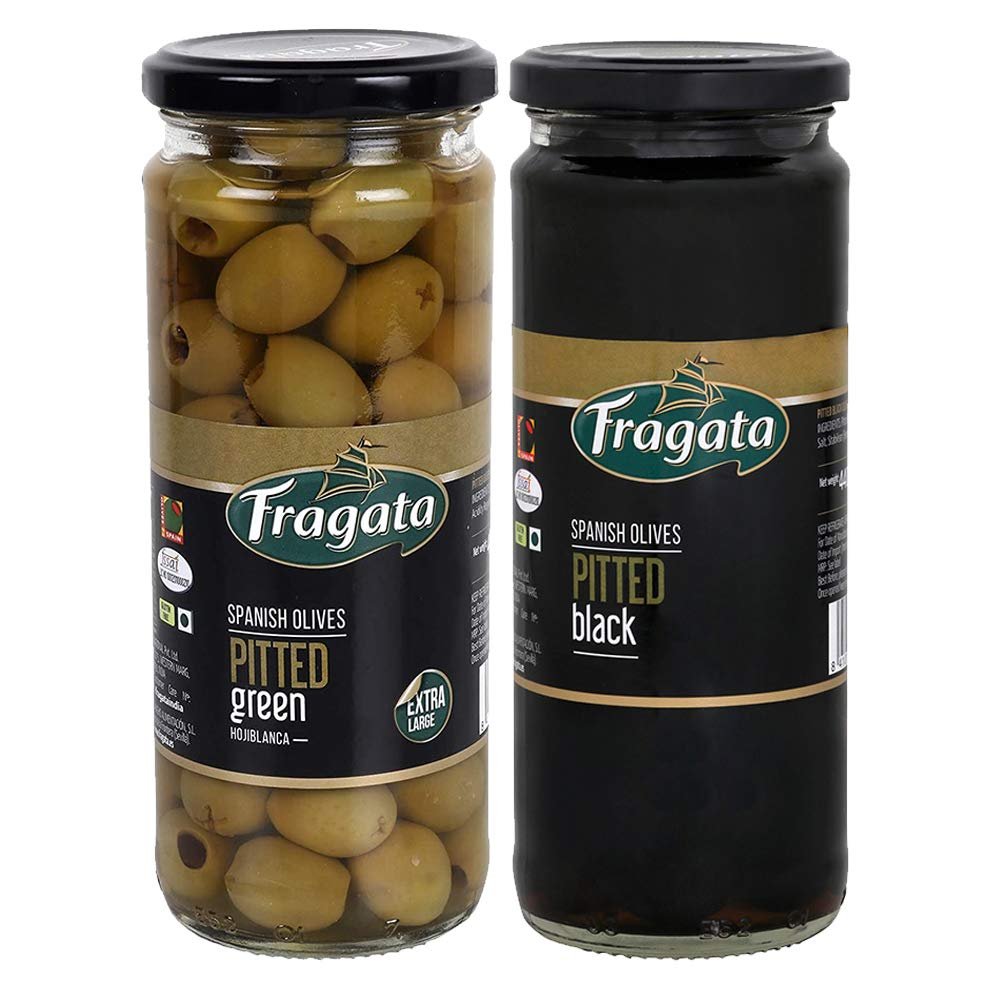 Fragata Combo of Pitted Black Olives 440g & Olives Pitted Green 440g Olives for Pizzas and Salads