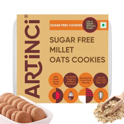 Artinci Zero Sugar Millet Oats Cookies, Sugar Free cookies for diabetics, No Maida, No Palm Oil, High Fiber Digestive Biscuit for kids and adults, As Seen on Shark Tank India - 185g (Pack of 1)