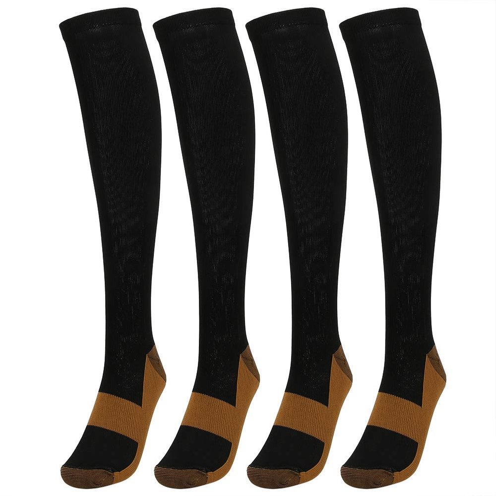 2Pair Sport Compression Stockings, Ankle Protection Copper Fiber Calf Thining Sleeves Compression Socks with Lightweight Breathable material(L/XL)