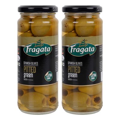 Fragata Pitted Green Queen Spanish Olives 340g | Combo Pack of 2 | Ready to Eat, Healthy Snack | Fresh Olives for Pizza, Salads and Pasta