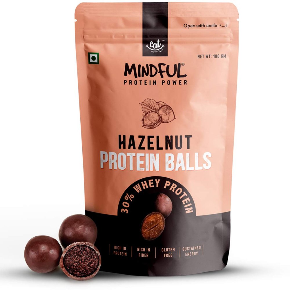 EAT Anytime Mindful Hazelnut Protein Energy Balls, 30% Whey Protein Snack, Pack of 3-300g (10 Protein Balls x 10g)