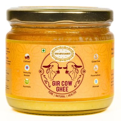 SWARNAMRIT Organic A2 Bilona Gir Cow Ghee|300 Ml|Traditional Bilona Method|Cultured|Premium|Immunity Booster|Pure|Natural|Healthy|Fresh|Lactose&Gluten Free|Keto Friendly|Glass Bottle