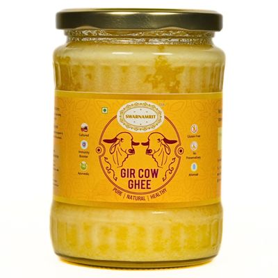 SWARNAMRIT Organic A2 Bilona Gir Cow Ghee|500 Ml|Traditional Bilona Method|Cultured|Premium|Immunity Booster|Pure|Natural|Healthy|Fresh|Lactose&Gluten Free|Keto Friendly|Glass Bottle