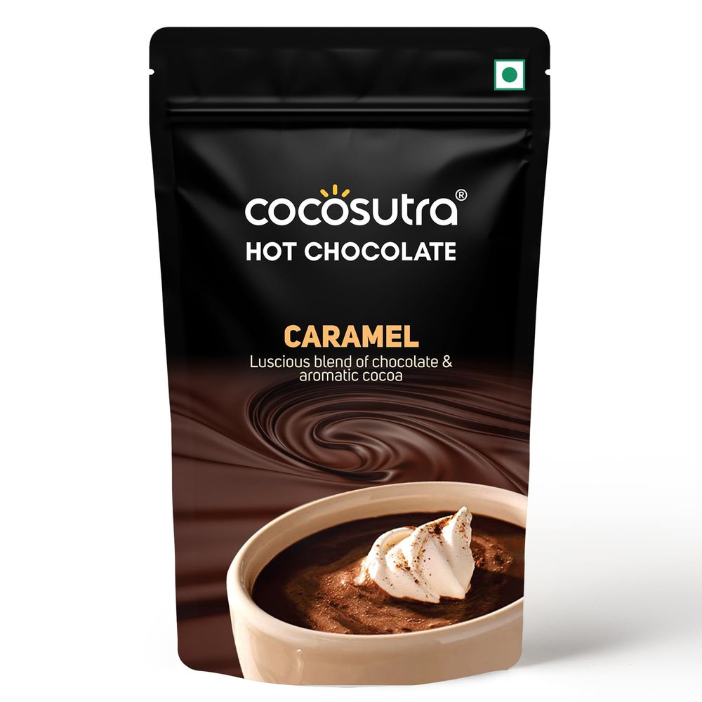 COCOSUTRA Caramel Hot Chocolate Mix | Enjoy hot or cold | 100 g | Gluten Free Drinking Chocolate Powder | No Preservatives | Ready in 2 Minutes | Serves 5 Cups