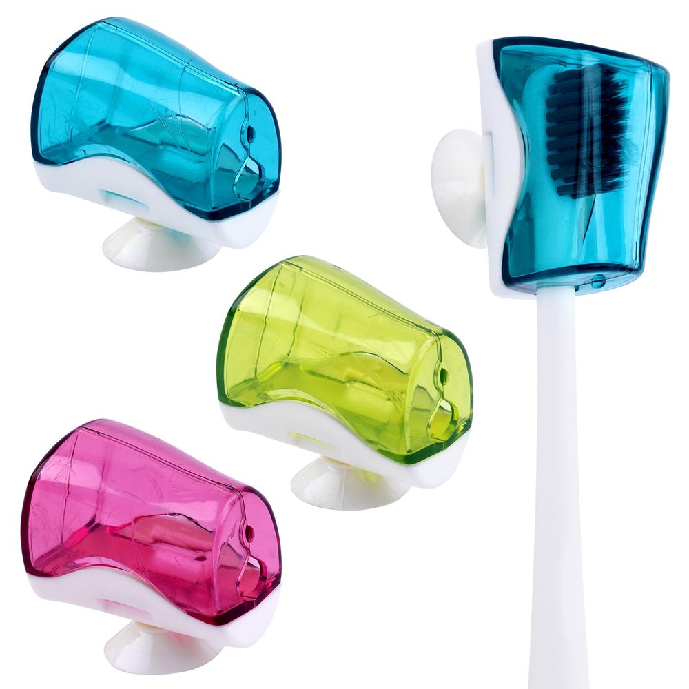 AUEAR, 3 Pack Toothbrush Head Covers with Suction Cup Anti Dust Wall Holder Mirror Protective Case for Home Travel Outdoor & Camping
