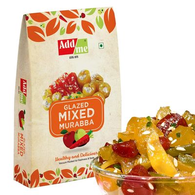 Add me mixed murabba 1kg, mix of Amla, apple, pear, pineapple, kiwi, karonda cherry, papaya and cucumber seeds. diwali Vacuum pack.