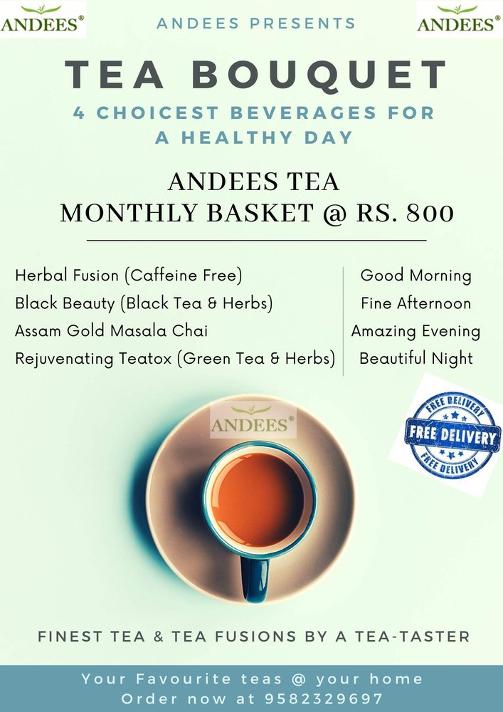 ANDEES Tea Bouquet : Choicest teas in one basket ; Tea basket ; Thoughtfully planned and put together to help you boost your immunity & health / Complete pack for your beverage needs / Immunity, Throat care, skincare, heart health, diabetes control, 