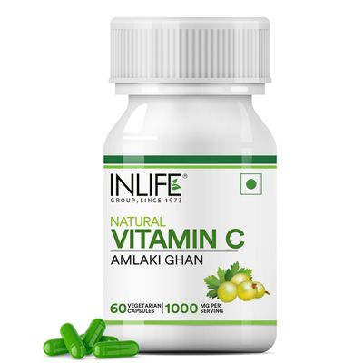 INLIFE Natural Vitamin C Amla Extract Supplement | Immunity, Overall Wellness for Men and Women - 60 Vegetarian Capsules (Pack of 1, 60)