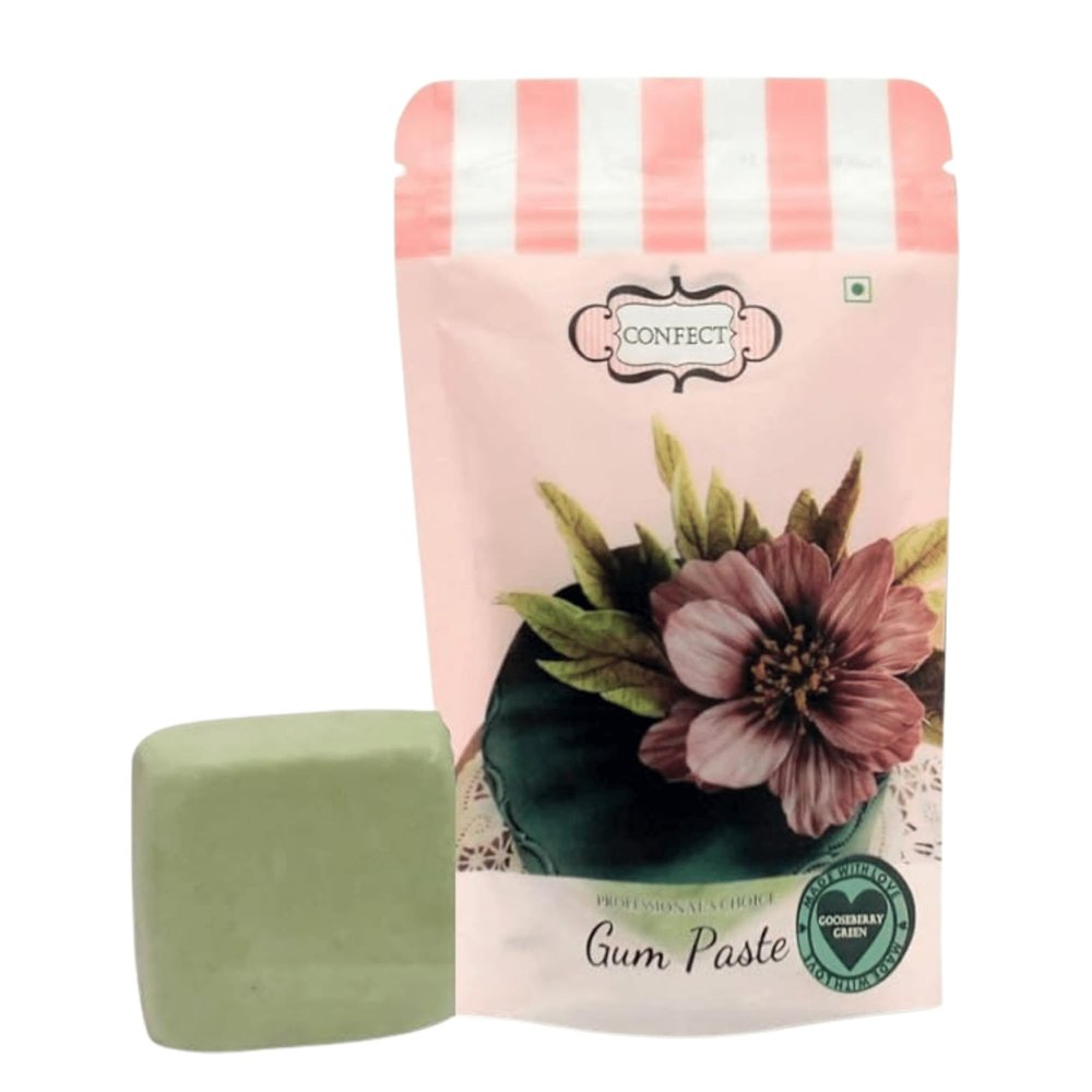 Confect Gooseberry Green Gum Paste for Cake Decorating | Perfect for Sugar Flowers, Roses, Leaves & Ruffles | Christmas Cake Decorations | Edible Gum Paste for Cakes, Cupcakes & Cookies | Vegan, Gluten-Free, Soy-Free, Palm Oil-Free- 250 Gms