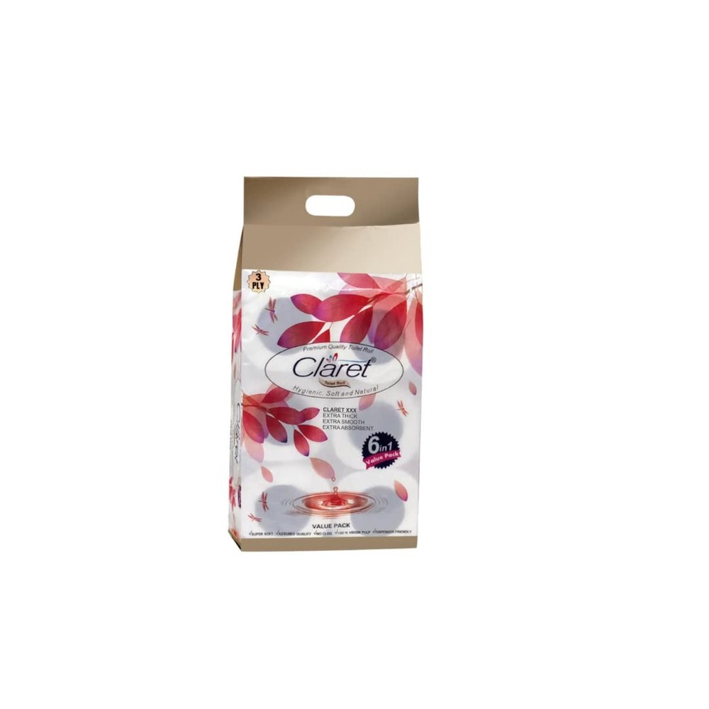 Claret Gold Premium,Hygeinic, Super soft & Natural Toilet Rolls 6 in 1 (3 Ply)