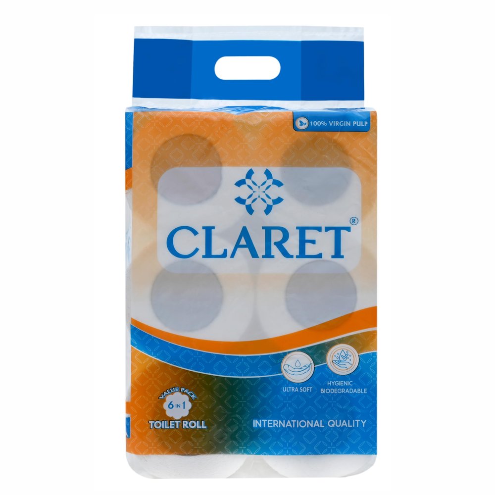 CLARET SOFT & NATURAL QUALITY TOILET PAPER ROLL (2 PLY) 6 IN 1 PACK