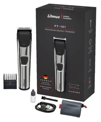 LITMUS Men Precision Beard Trimmer PT-101(Luxury Edition, Chrome), Waterproof | Corded & Cordless | Run Time: 70 Mins