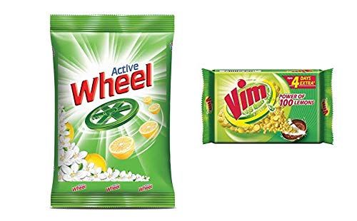 Wheel Combo of Wheel Detergent Powder and Vim Dishwash Bar 200 Gram