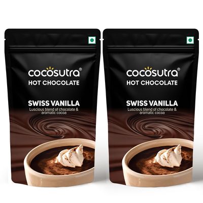 COCOSUTRA Swiss Vanilla Hot Chocolate Mix | Enjoy hot or cold | Pack of 2 (Each 100 g) 200 g | Vegan & Gluten Free Drinking Chocolate Powder | No Preservatives | Ready in 2 Minutes | Serves 10 Cups