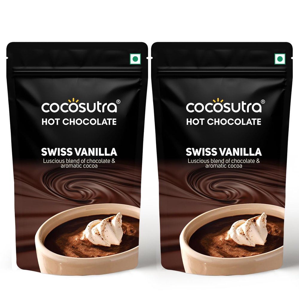 COCOSUTRA Swiss Vanilla Hot Chocolate Mix | Enjoy hot or cold | Pack of 2 (Each 100 g) 200 g | Vegan & Gluten Free Drinking Chocolate Powder | No Preservatives | Ready in 2 Minutes | Serves 10 Cups