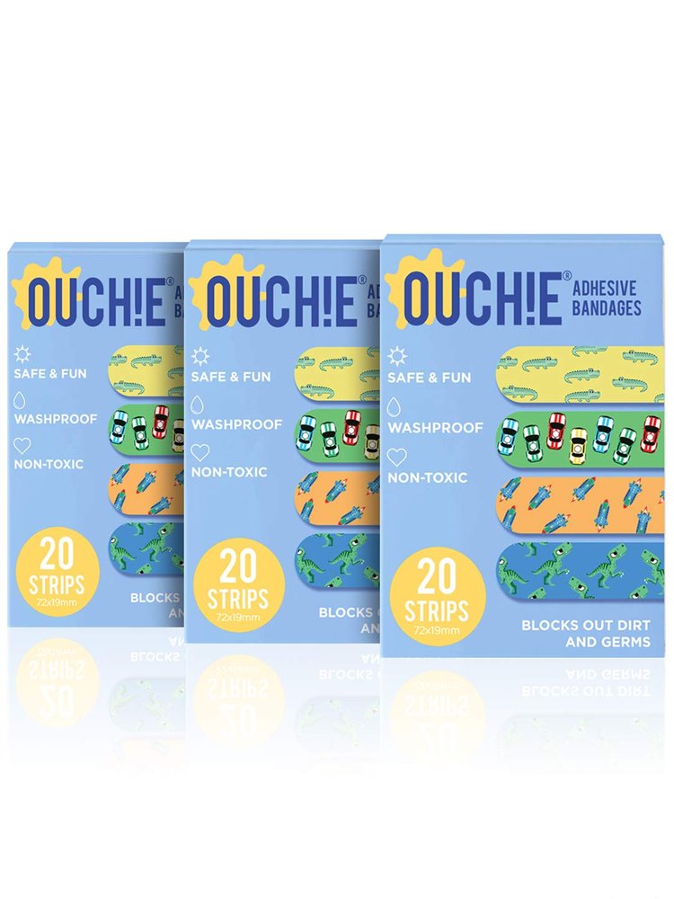 Aya Papaya Ouchie Non-Toxic Printed Bandages Combo Set Of 3 (3 X 20= 60 Pack)- (Blue)
