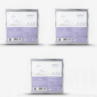 Claret Ultra Premium Paper Napkins | 4 Ply | 25 Pulls | Ultra Soft & Highly Absorbent Table Napkins | 100% Virgin Pulp | For Home, Dining, Restaurants & Guests | 40 x 40 cm (Pack Of 3)