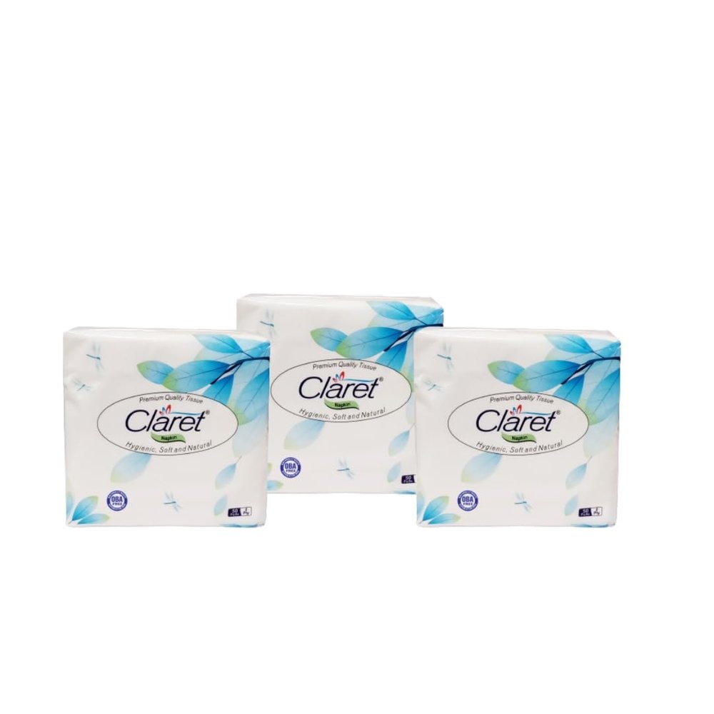 Claret Soft & Natural Paper Napkins 30x30 cm - 2 Ply, 50 Pulls per Napkin, Pack of 3 - Perfect for Dining, Parties and Everyday Use