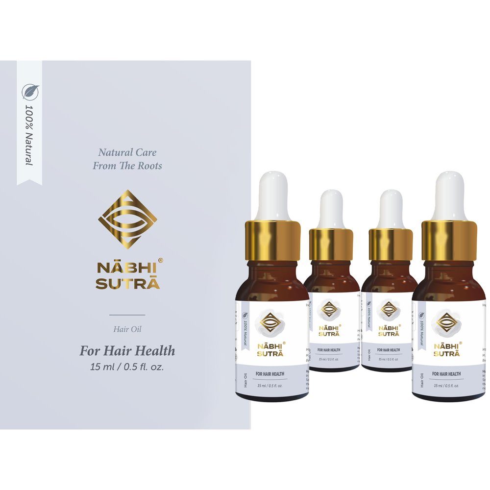 Nabhi Sutra Healthy Hair Care Belly Button Oil for Men and Women | Reduces Hair Fall Delays Greying Nourishes and Cleanses Scalp | Ayurvedic Oil with Coconut and Sative | Pack of 4 (15 ml Each)