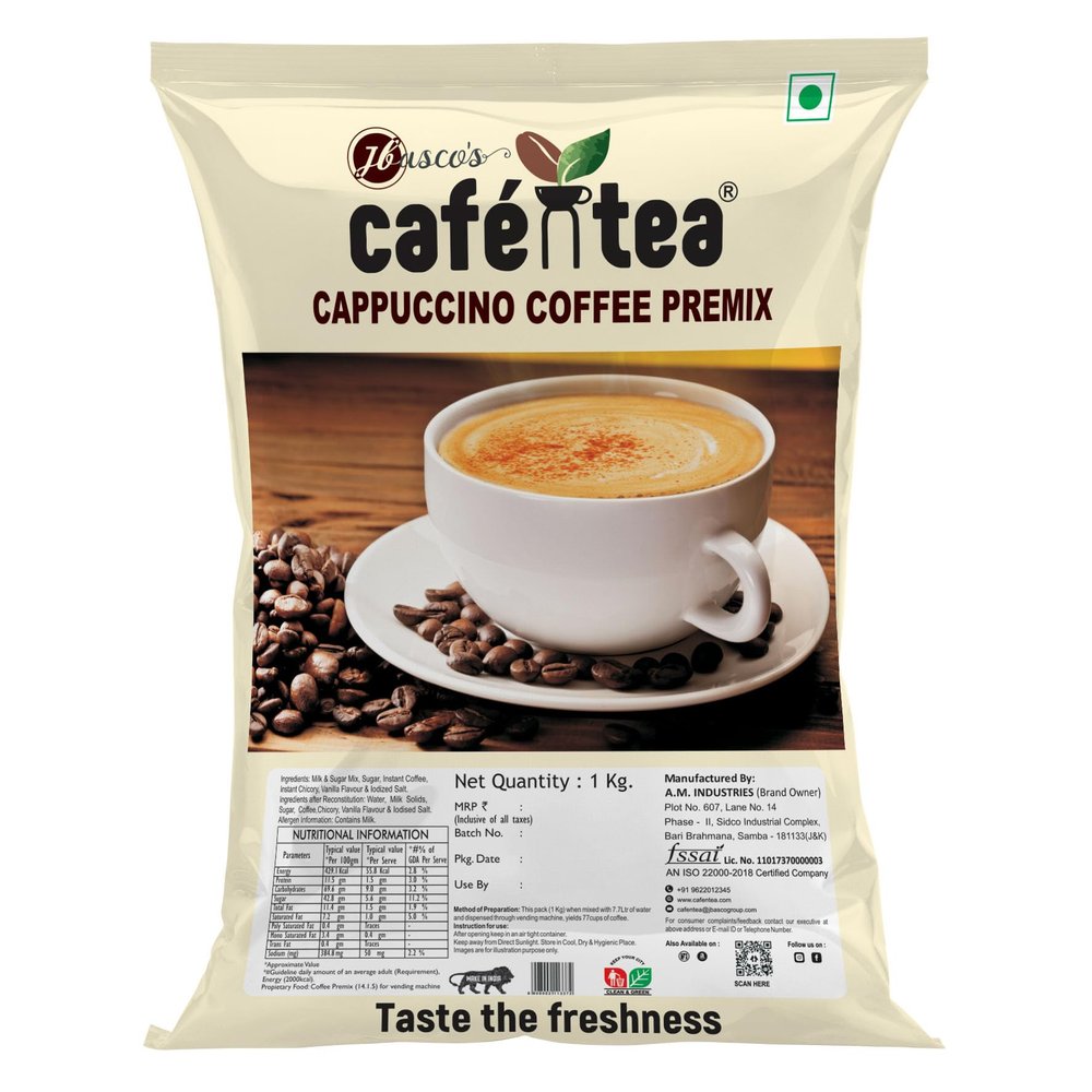 Caf N Tea Instant Cappuccino Coffee Premix Powder | 1kg Pack (Makes 80 Cups) | Instant Coffee Powder | Vanilla Flavour | Creamy & Frothy Caf-Style Coffee | Quick & Easy Brew | Rich Aroma