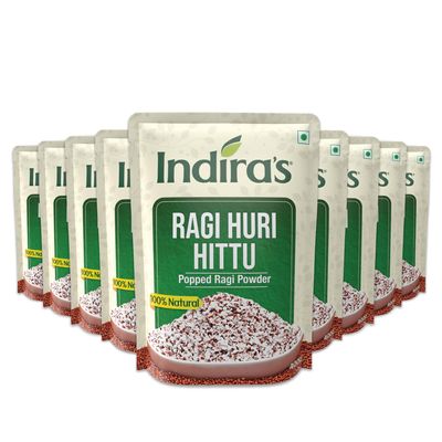 Indiras Ragi Huri Hittu, Tasty Popped Ragi Flour (400g x 9), Sugar Free Ragi Malt Mix, Instant Ragi Porridge Mix, Laddu Mix, Roasted Finger Millet Powder, Atta, Taidalu, Nachni, Mandua