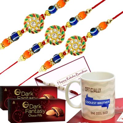 ascension 4 Silver Swastik Crystal Designer Rakhi Raksha Bandhan Gift Band Designer Rakhi for Brother bhaiya & 2 Dark Fantasy Cookies with Roli Tilak Card