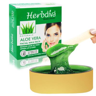 HERBDIVA Katori Facial Wax Aloe Vera, 80G | For Upper Lip, Facial Hair - Women