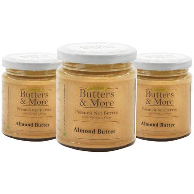 Butters & More Vegan All Natural Almond Butter (Pack Of 3X200 Gm) Unsweetened Single Ingredient Nut Butter. Super Saver Pack