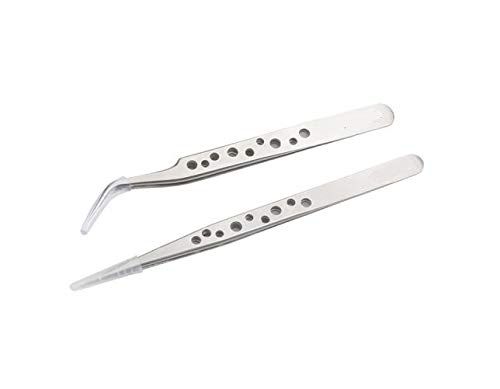 Axtella Set of 2 Anti-Static Stainless Steel Tweezers- Straight & Curved Tips