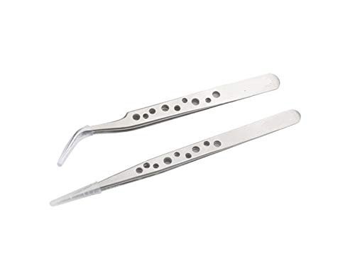Axtella Set of 2 Anti-Static Stainless Steel Tweezers- Straight & Curved Tips