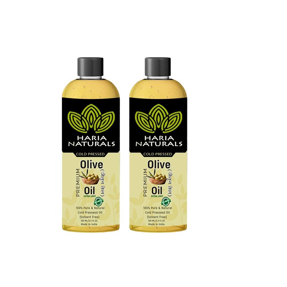 Haria Naturals 100% Cold Pressed Extra Light Olive Oil For Hair, Skin & Body- Hair Oil 100 ml (Pack of 2) 200 ml