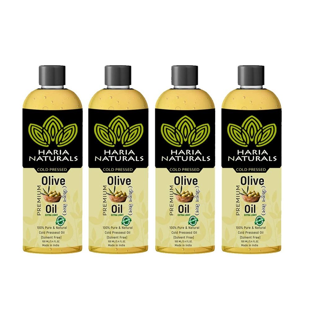 Haria Naturals 100% Cold Pressed Extra Light Olive Oil For Hair, Skin & Body- Hair Oil 100 ml (Pack of 4) 400 ml