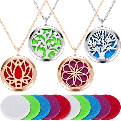4 Pieces Aromatherapy Essential Oil Diffuser Pendant Locket Pendant Perfume Oil Jewelry Necklace with 14 Refill Pads and 24 Inch Adjustable Chain