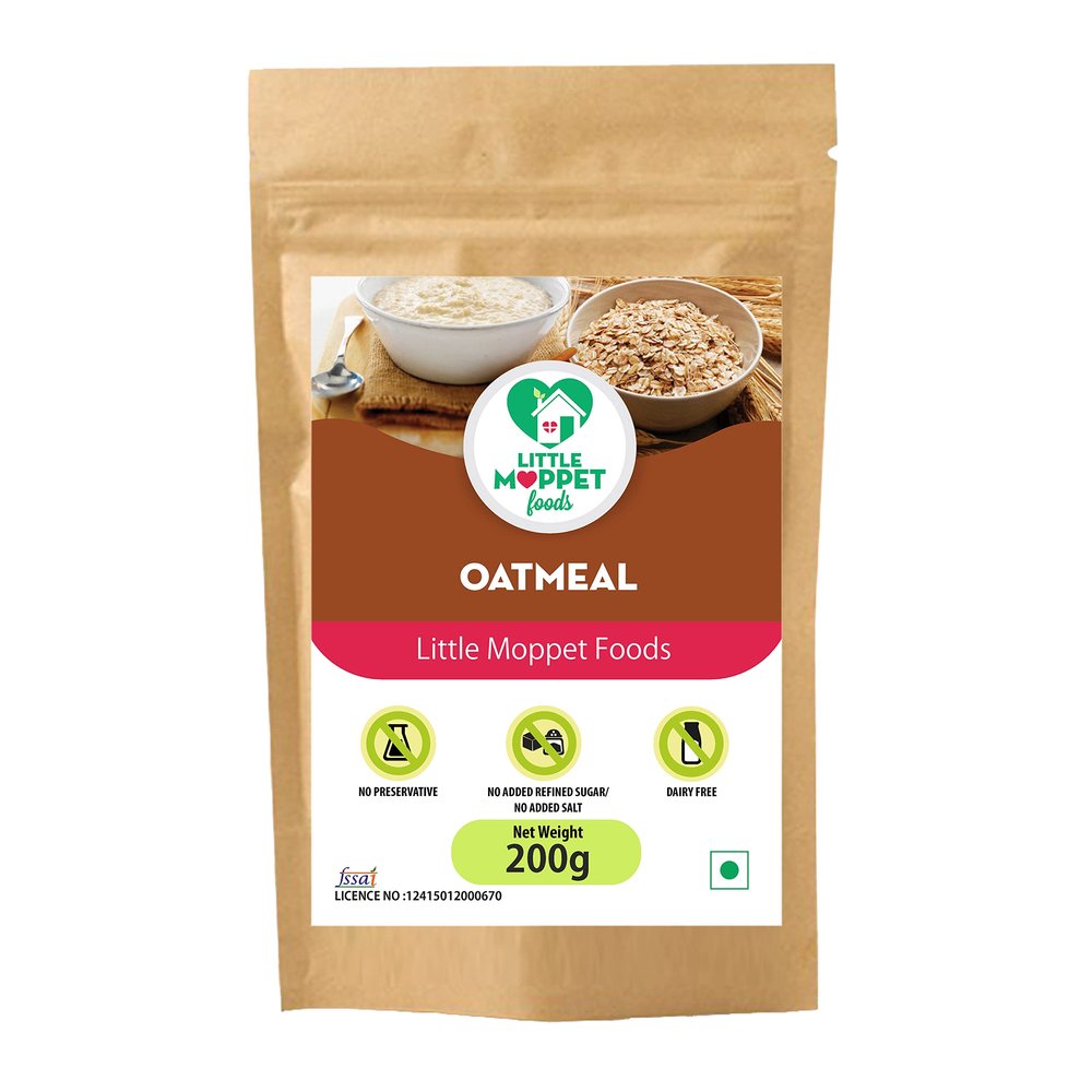 Little Moppet Foods Oatmeal- 200g | Oats Porridge Mix | No Sugar, No Salt, No Milk, No Chemicals, No Preservatives | Breakfast Cereal Rich in Protein |Easily digestible for Little Ones | Made by a Doctor Mom