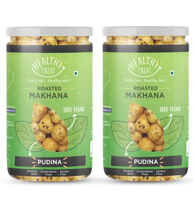 Healthy Treat Roasted Makhana- Pudina 140 gm (Pack of 2-70 gm Each) | Gluten Free | Vegan | Healthy Snack
