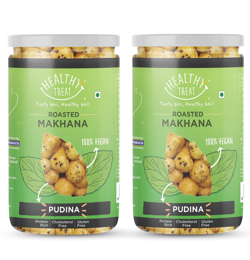 Healthy Treat Roasted Makhana- Pudina 140 gm (Pack of 2-70 gm Each) | Gluten Free | Vegan | Healthy Snack