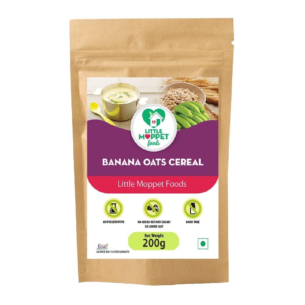 Little Moppet Foods Banana Oats Cereal 200g | No Additives and Preservatives | Free from Added Salt and Sugar | Made with Oats and Sundried Raw Kerala Nendran Banana |