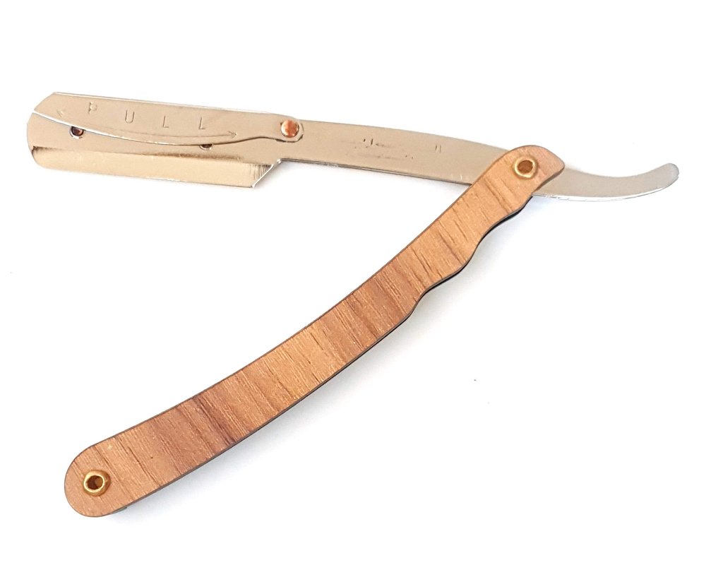 Fortive Printed Wooden Finish Handle Stainless Steel Straight Edge Barber Salon Razor For Gentlemen