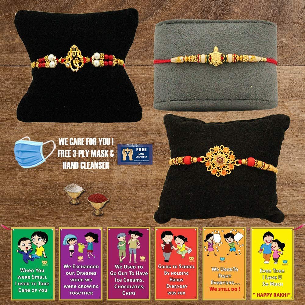 BOGATCHI P3P-7 Designer Rakhi for Brother, Rakhi Set of 3, Royal Rakhi Set- 3, Set of 3 Beautiful Rakhi for Bhai