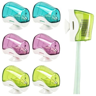 Framendino 6 Pack Toothbrush Head Covers with Suction Cup, Portable Toothbrush Protective Case for Home Travel Outdoor Camping